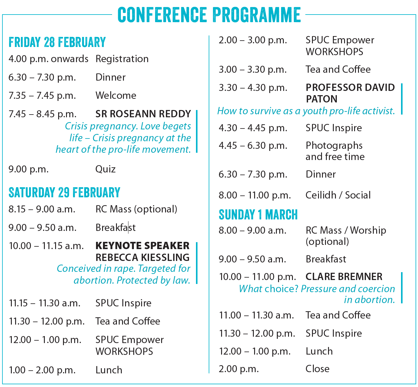 SPUC Youth Conference programme